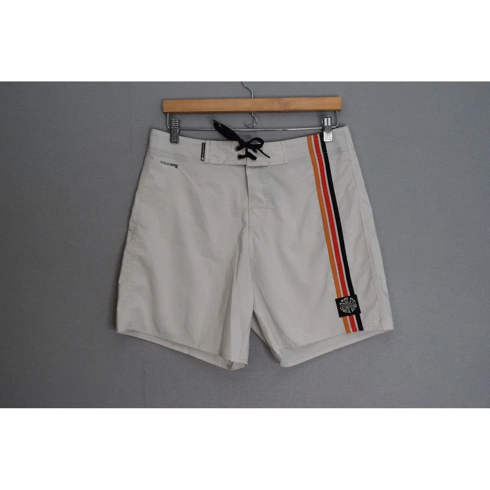 Osklen Surfing Board Shorts 28 Cream Aquaone Retro Stripe Mens Swim Trunks